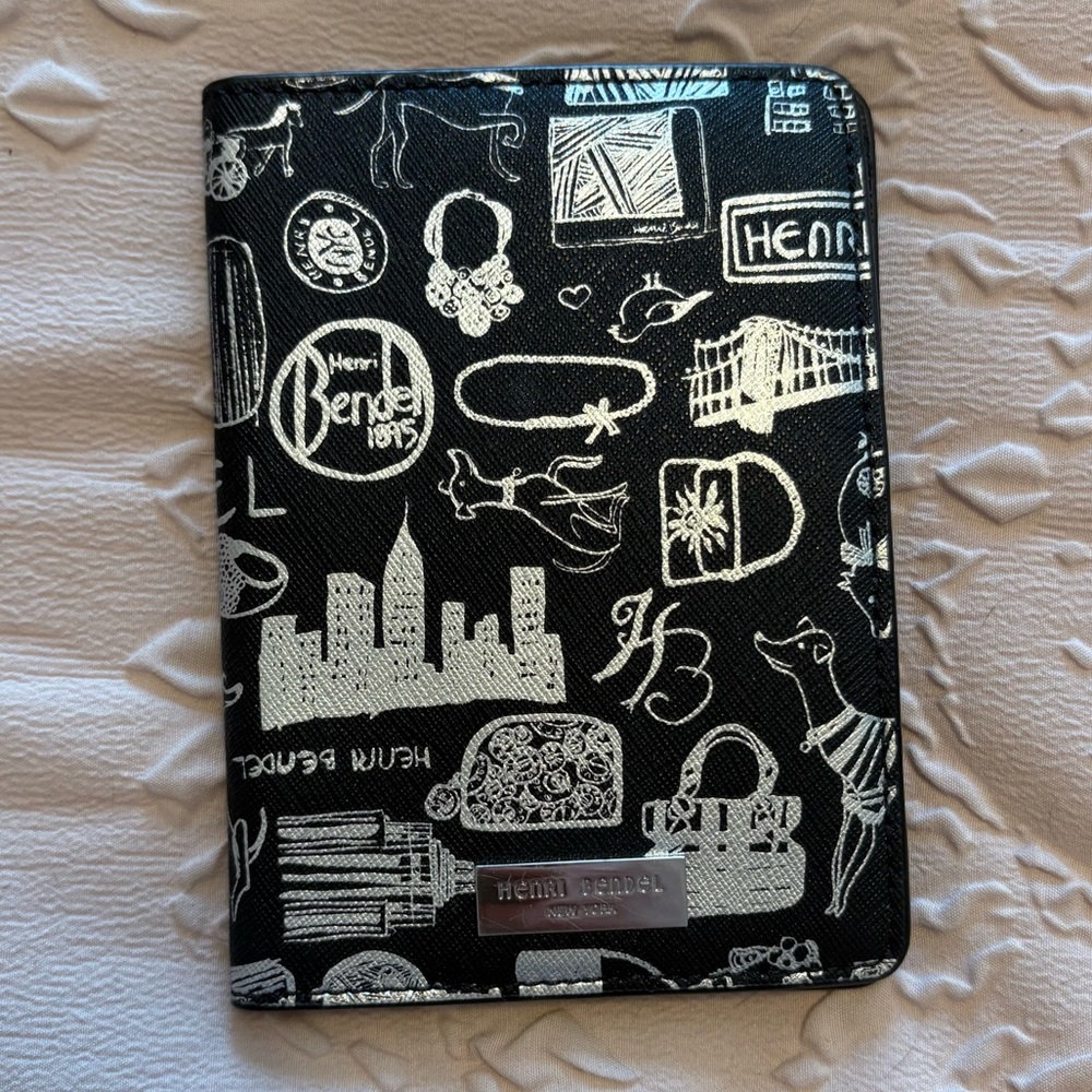 Henri Bendel Graffiti Passport Holder Black Saffiano